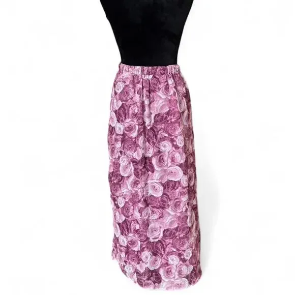 90s Sag Harbor Pink Rose Wrap Midi Skirt – Cottagecore FloralXXL - Picture 4 of 8